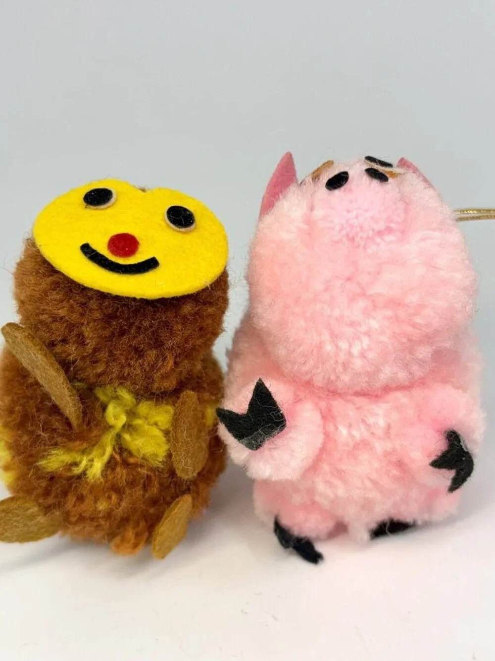 Vintage 1981 Pom Pom Pals Christmas Kitsch Animal Ornament Lot of 8